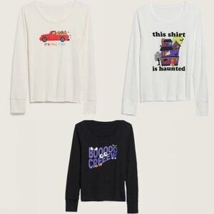 Old Navy Halloween & Fall Graphic Long Sleeve Shirts Set of 3 Women Medium NWT
